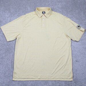 FootJoy Polo Shirt Adult Large Yellow w/ Blue Stripes Golf Short Sleeve Pullover